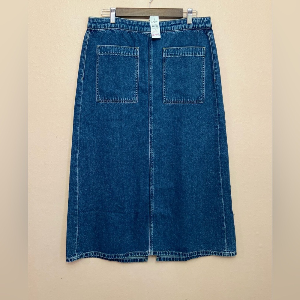 LOFT Denim Patch Pocket Midi Skirt